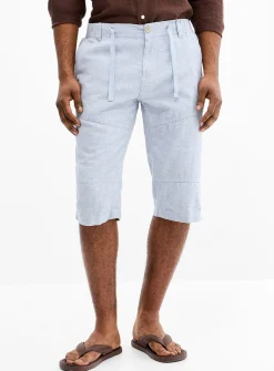 Adjustable-waist cotton and linen Bermudas