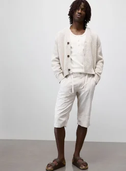 Adjustable-waist cotton and linen Bermudas