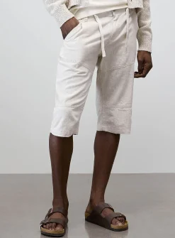Adjustable-waist cotton and linen Bermudas