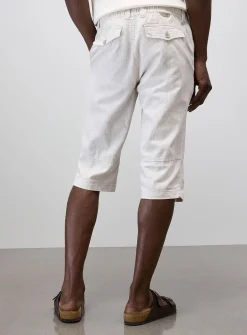 Adjustable-waist cotton and linen Bermudas
