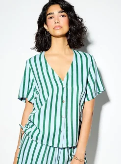 Adjustable-waist V-neck boxy-fit blouse