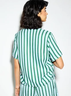 Adjustable-waist V-neck boxy-fit blouse