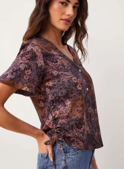 Adjustable-waist V-neck boxy-fit blouse