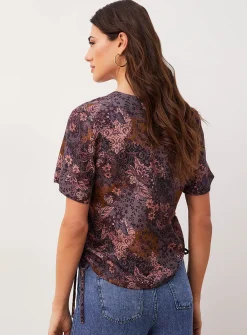 Adjustable-waist V-neck boxy-fit blouse