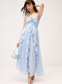 Airy chiffon maxi ruffle dress