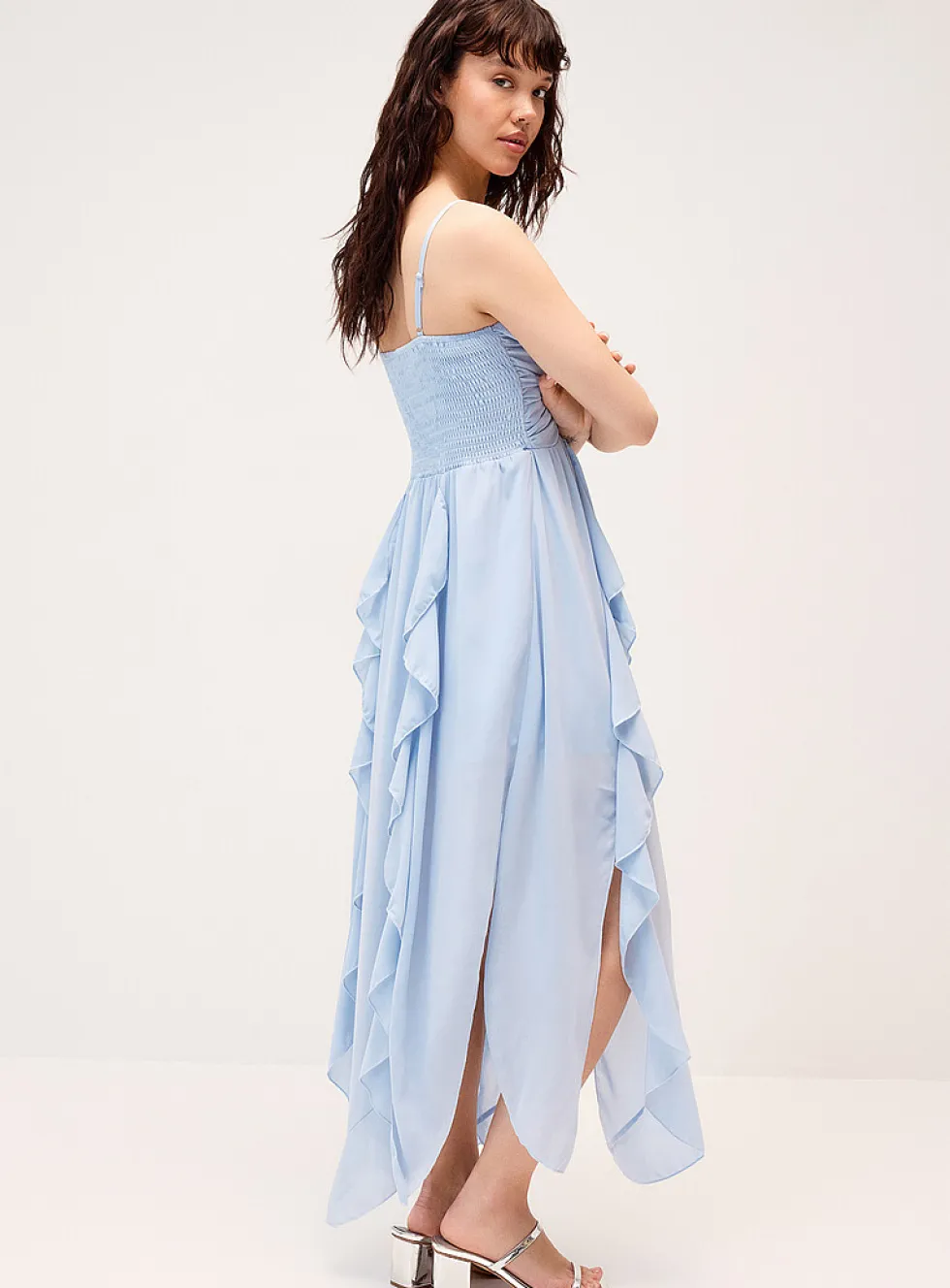 Airy chiffon maxi ruffle dress