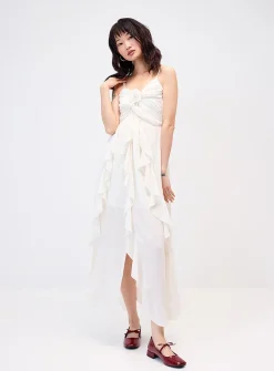 Airy chiffon maxi ruffle dress