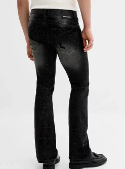 All-over rhinestone black ripped jean