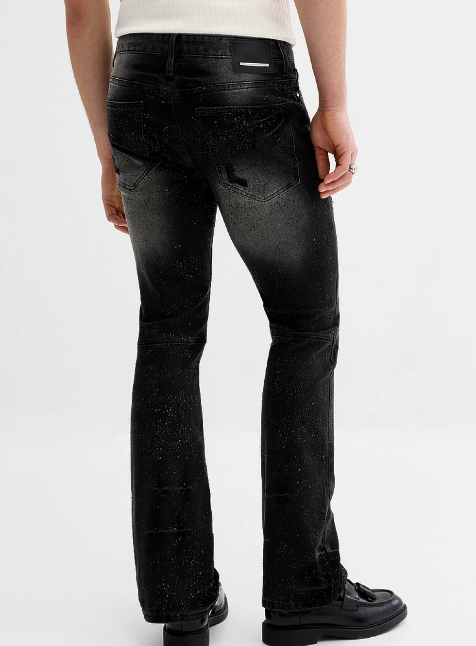 All-over rhinestone black ripped jean