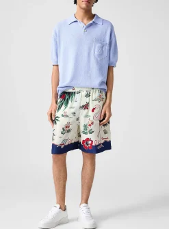 Aloha printed pure silk Bermuda short
