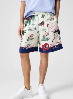 Aloha printed pure silk Bermuda short