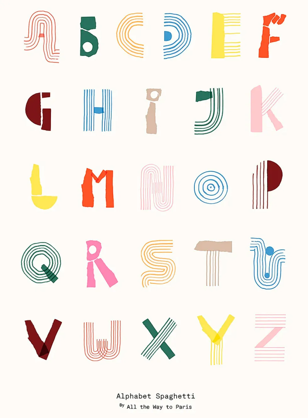 Alphabet Spaghetti - colourful art print