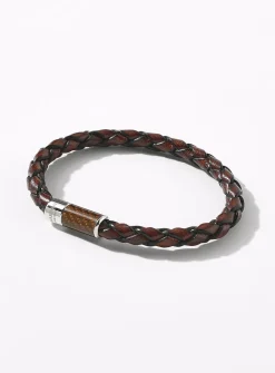 Alutex and brown braided leather bracelet