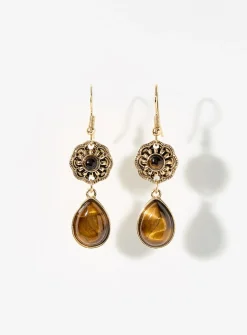 Amber gemstone and flower earrings