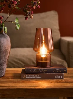 Amber retro-style portable open lamp