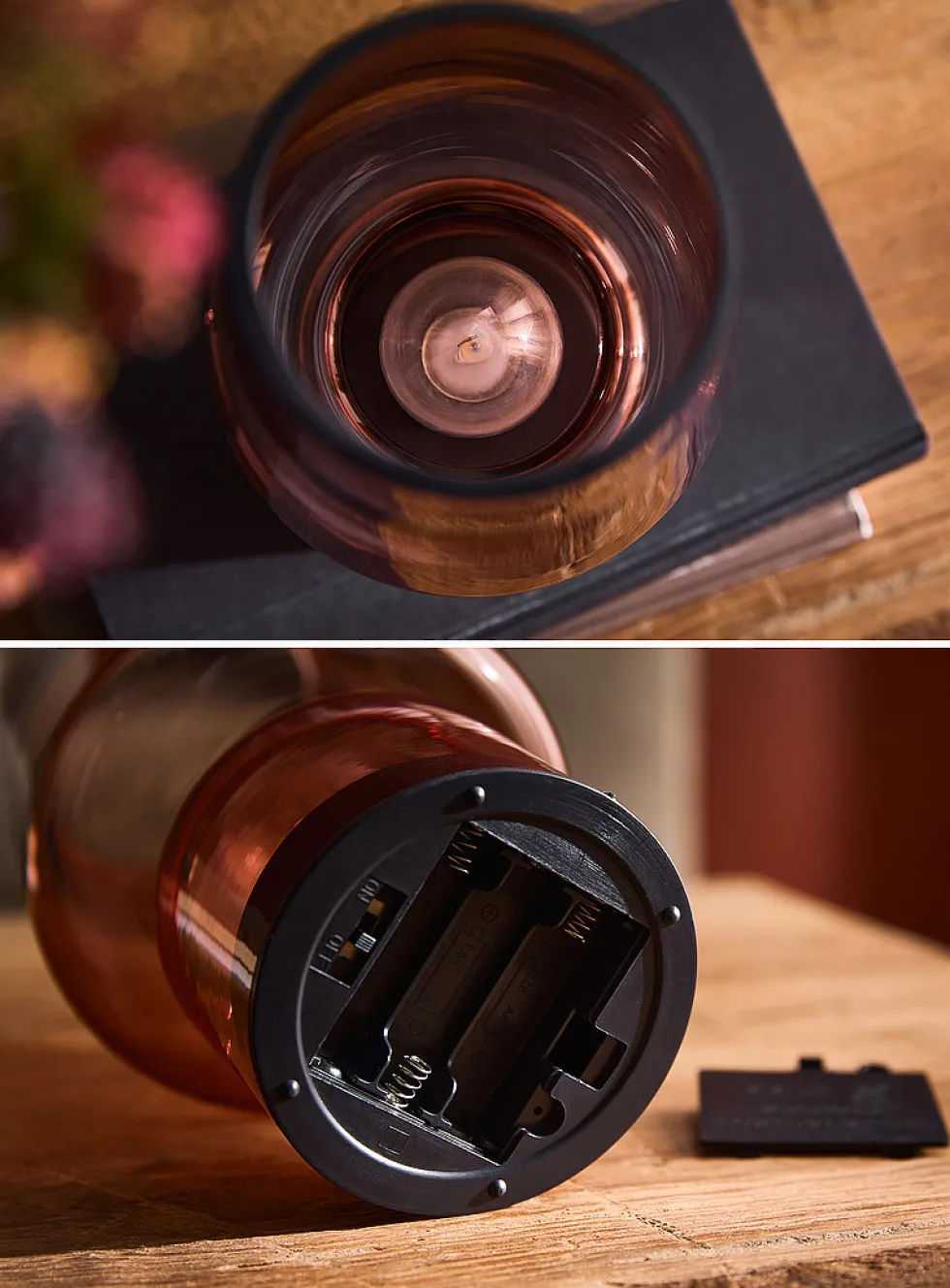 Amber retro-style portable open lamp