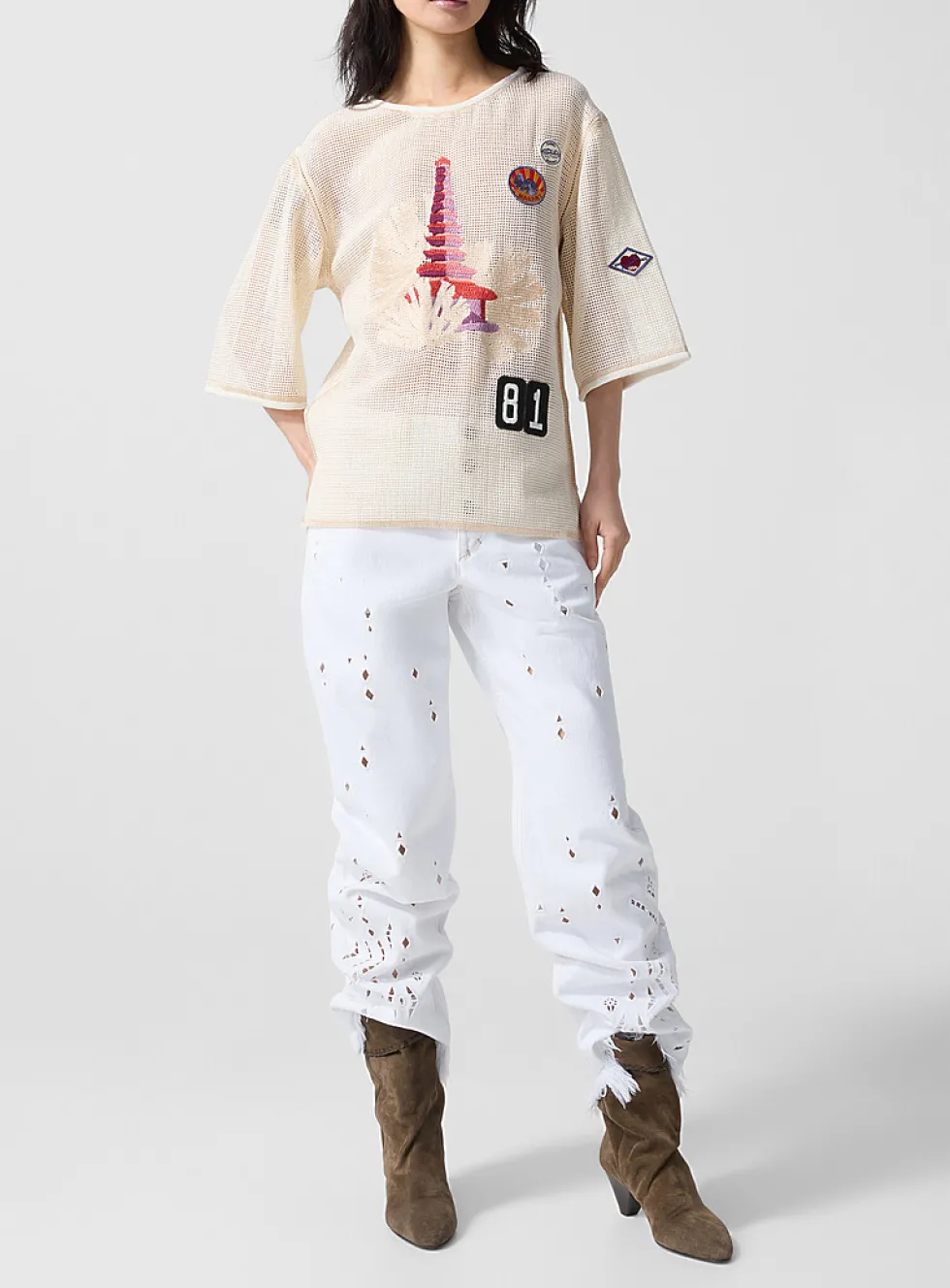 Amia geometric broderie anglaise jean