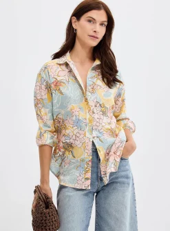 Animated floral pure linen shirt