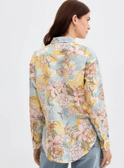 Animated floral pure linen shirt