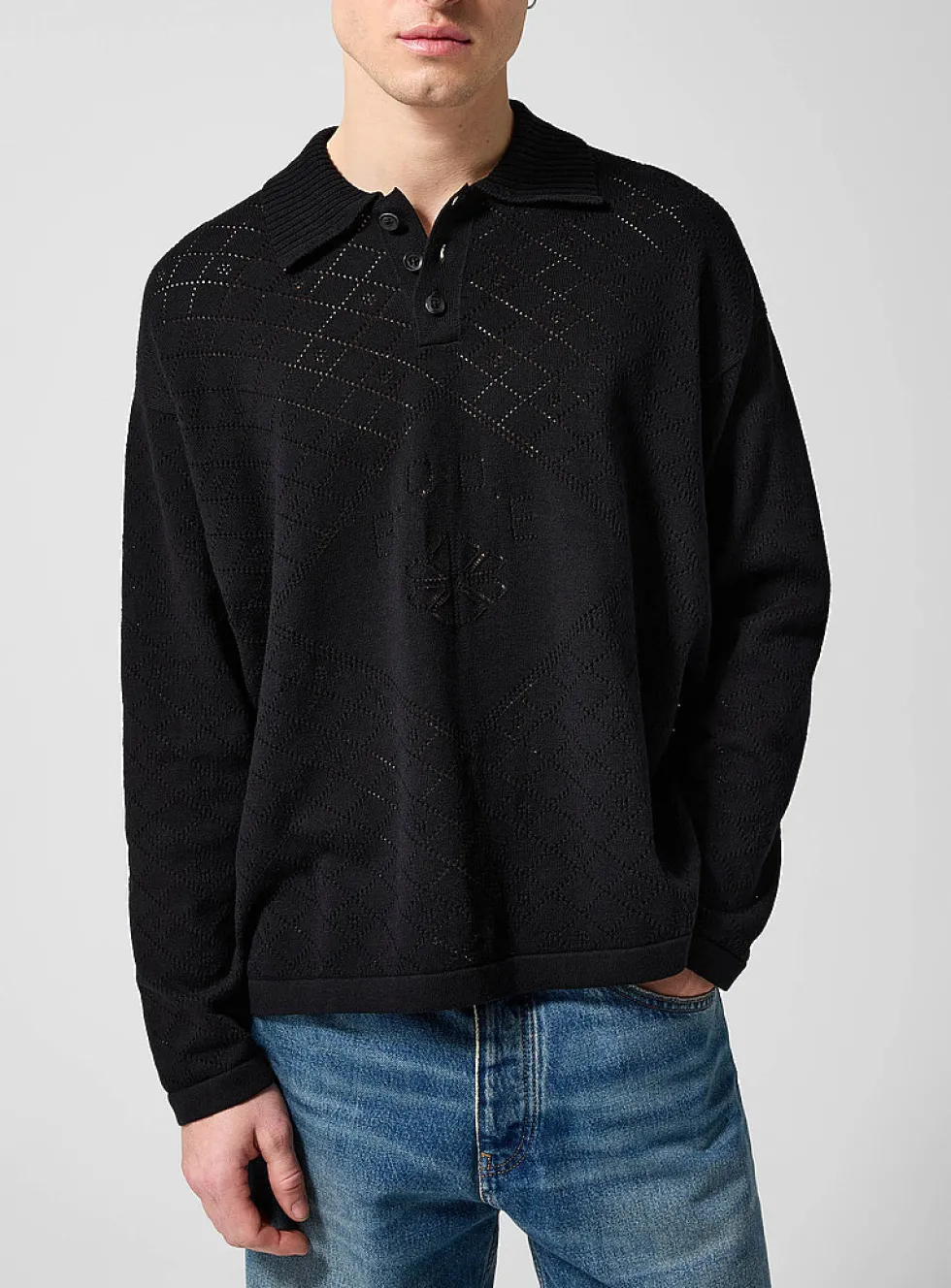 Anisette pointelle knit polo shirt