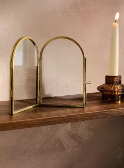 Antique brass arch-shaped double frame