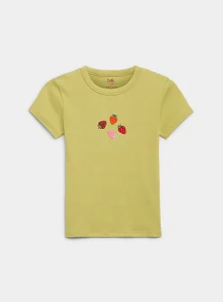 Appliqué mini-sleeve crew-neck T-shirt