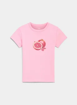 Appliqué mini-sleeve crew-neck T-shirt