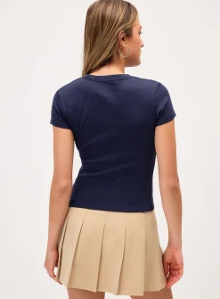 Appliqué mini-sleeve crew-neck T-shirt