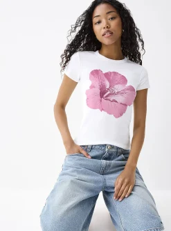 Appliqué mini-sleeve crew-neck T-shirt