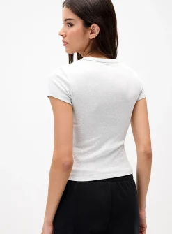 Appliqué mini-sleeve crew-neck T-shirt