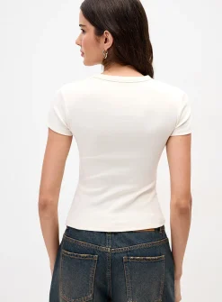 Appliqué mini-sleeve crew-neck T-shirt