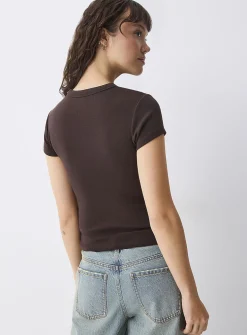Appliqué mini-sleeve crew-neck T-shirt