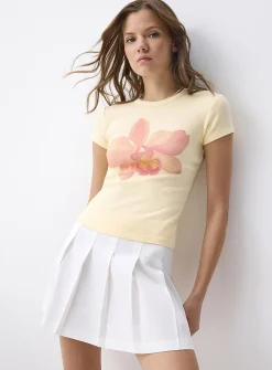 Appliqué mini-sleeve crew-neck T-shirt