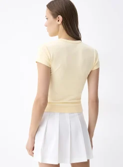 Appliqué mini-sleeve crew-neck T-shirt