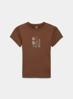 Appliqué mini-sleeve crew-neck T-shirt