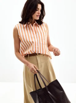 Apricot-stripe sleeveless shirt