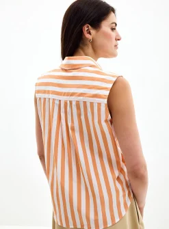 Apricot-stripe sleeveless shirt