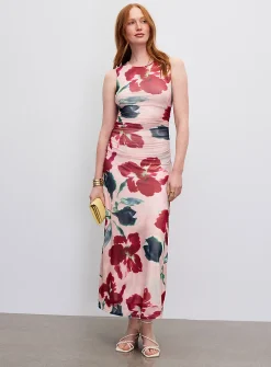 Arabella watercolour bloom micromesh dress