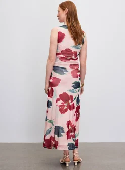 Arabella watercolour bloom micromesh dress