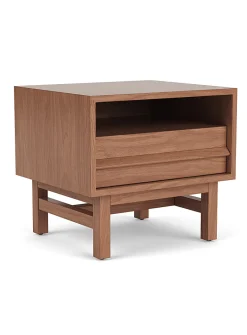 Architectural shelved walnut bedside table