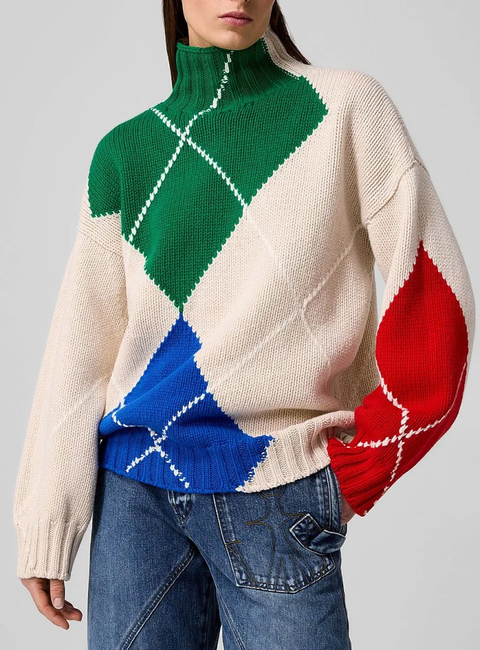 Argyle pattern pure wool turtleneck