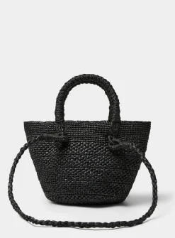 Arona black braided raffia mini bucket bag