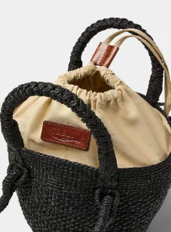 Arona black braided raffia mini bucket bag