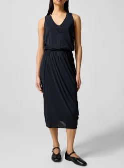 Asymmetrical draped midi dress