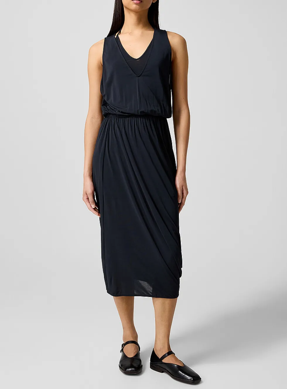 Asymmetrical draped midi dress