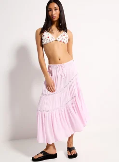 Asymmetrical lace-stripe skirt