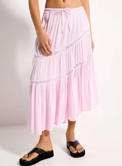 Asymmetrical lace-stripe skirt