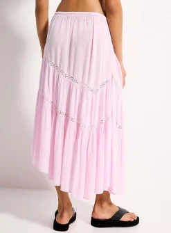Asymmetrical lace-stripe skirt