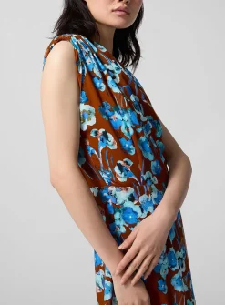 Asymmetrical pictorial floral maxi dress