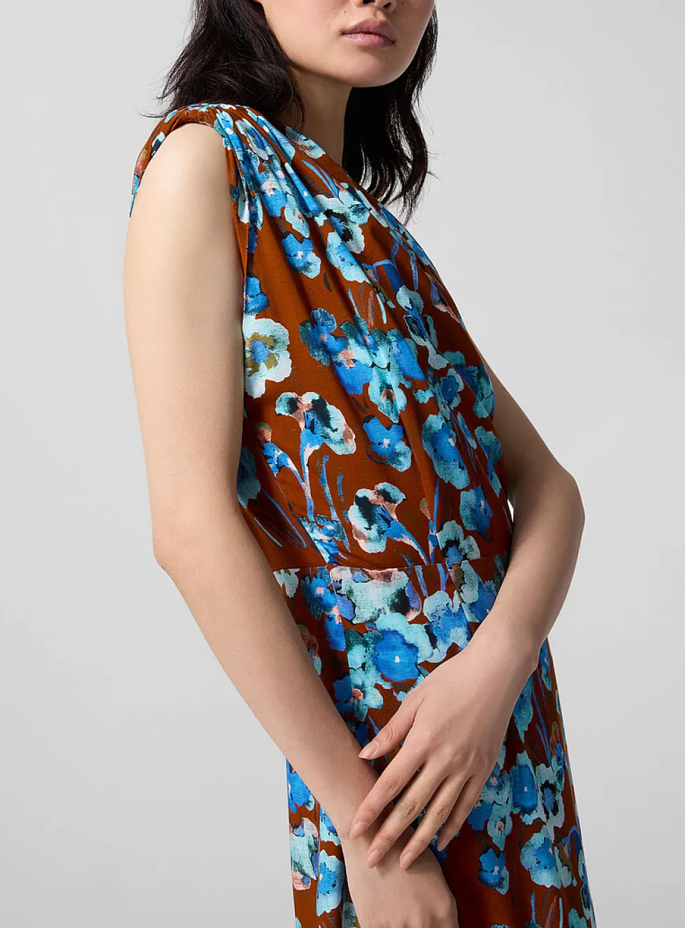 Asymmetrical pictorial floral maxi dress